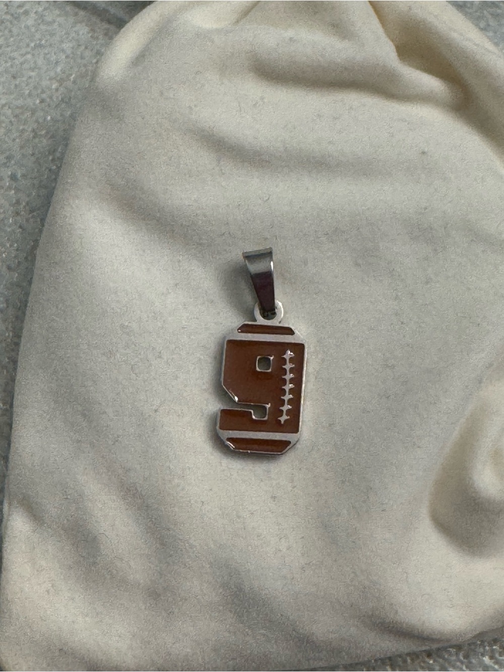 Number 9 Enamel Pendant in Brown and Silver